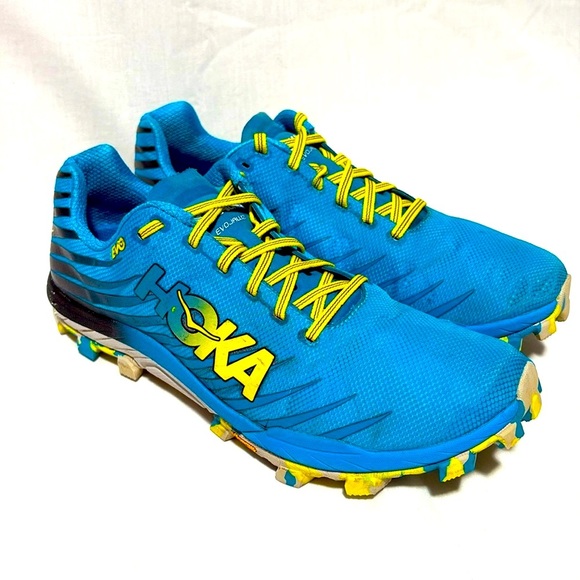 Hoka One One EVO Jawz Trail Running Shoes Blue Yellow Athletic Spiked Women’s 10 - Picture 4 of 10